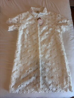 Umgee Cream Floral Lace Short Sleeve Dress